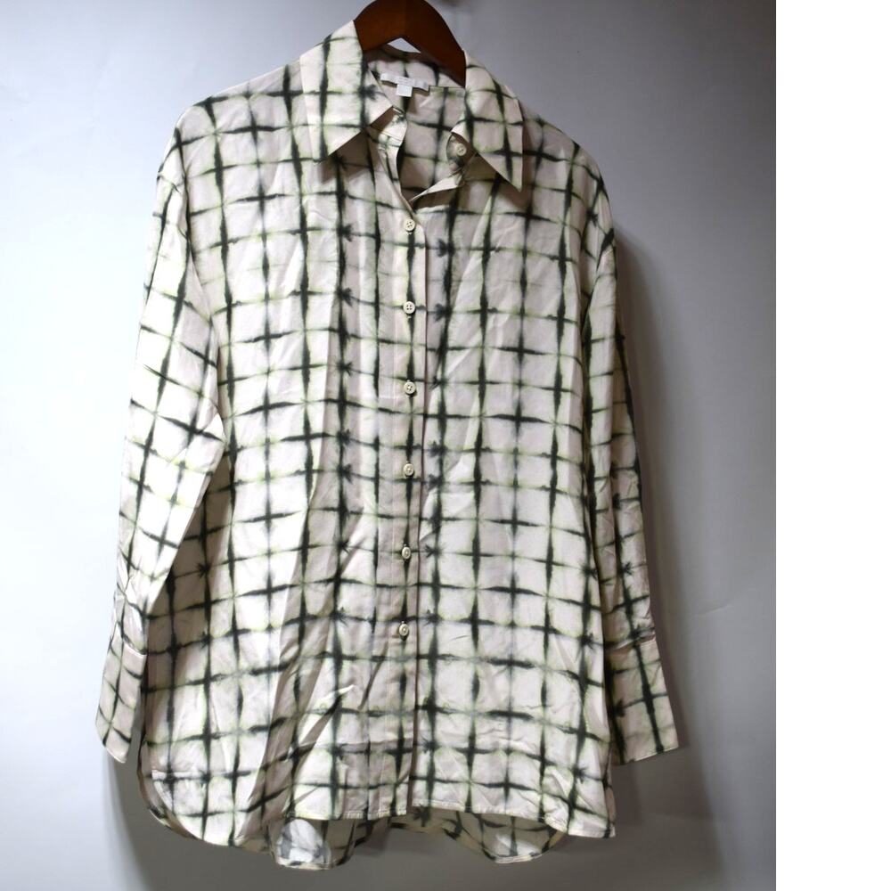 COS Abstract Grid Print Button Down Shirt Womens Size 6 Cotton Minimalist